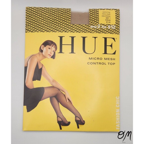 Hue Micro Mesh Control Top Style #5966 Size 1 Cream Pantyhose - Picture 1 of 2